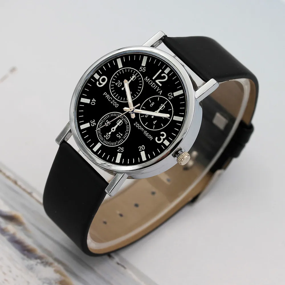 

Business Men Watch New Casual Fashion Three Eye Quartz Men's Watches Blue Glass Belt relojes para hombre erkek kol saati A60