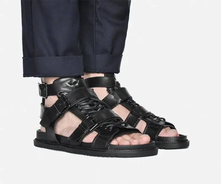 Мужские сандалии из натуральной кожи туфли с высоким верхом на шнуровке