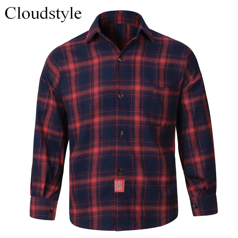 Cloudstyle 2018 модные мужские рубашки в клетку Демисезонный одежда с длинным рукавом