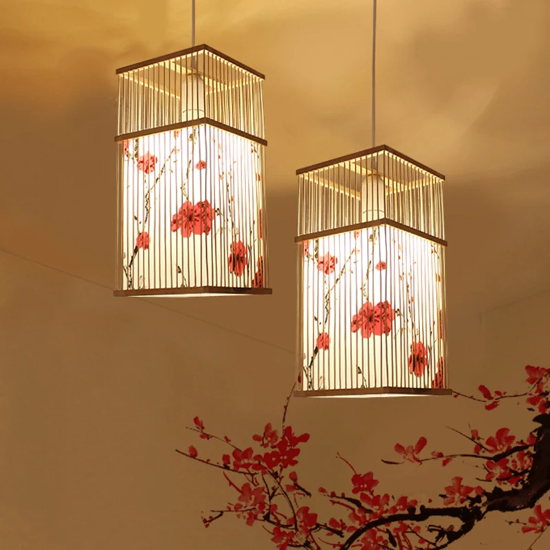 Современная натуральная бамбуковая Рабочая ручная вязаная Подвесная лампа под