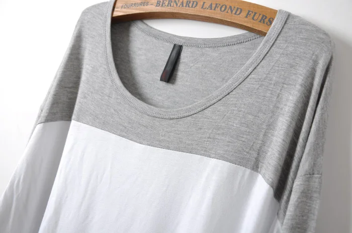 2014 spring European style loose cotton shirt big yards down a different color stitching Ms. female long-sleeved T | Женская одежда