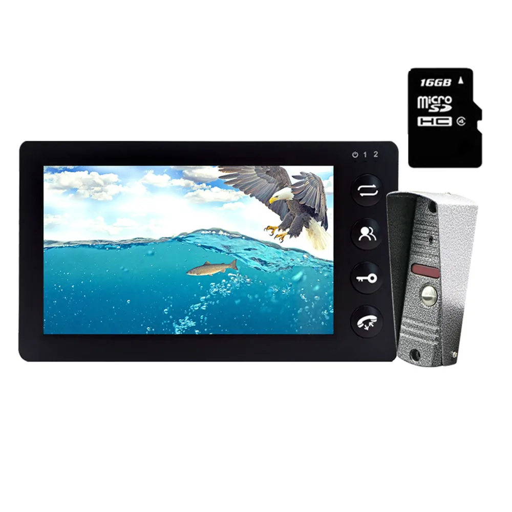 Black Intercom set Dragonsview белый видеодомофон Комплект 7 дюймов монитор двери видео домофон 1200TVL запись 16 Гб SD карта разговор - Цвет: Black Intercom set