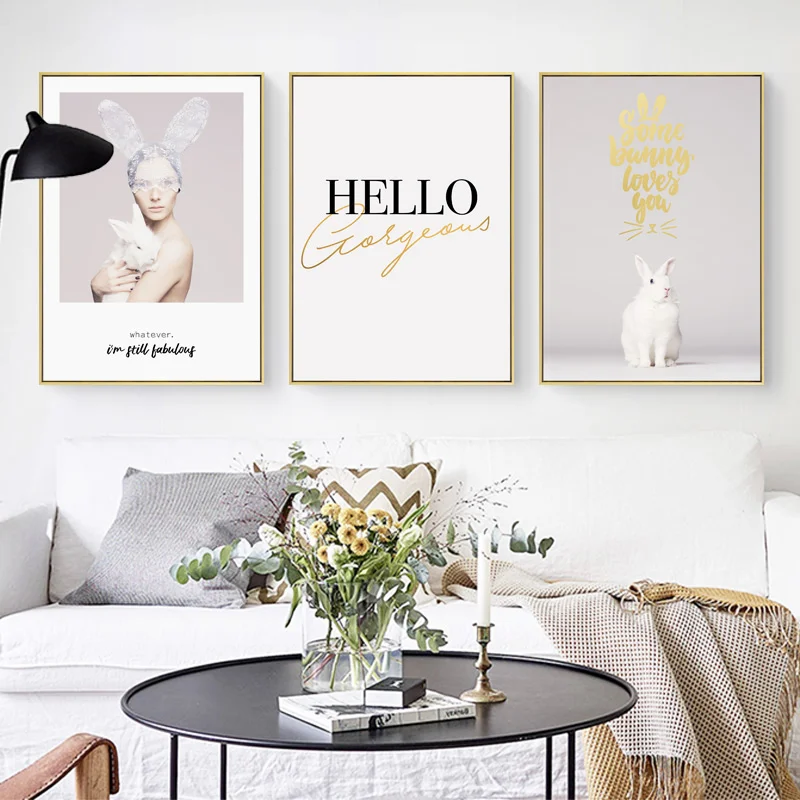 Скандинавский сладкий кролик розовая девушка мечта холст винтажные крафтовые