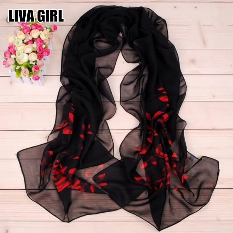 

Liva Girl Hot Comfy Women Chiffon Flower Printed Scarf Female Scarves Beach Shawl Wrap Fashion Accessories Spring Autumn Gifts