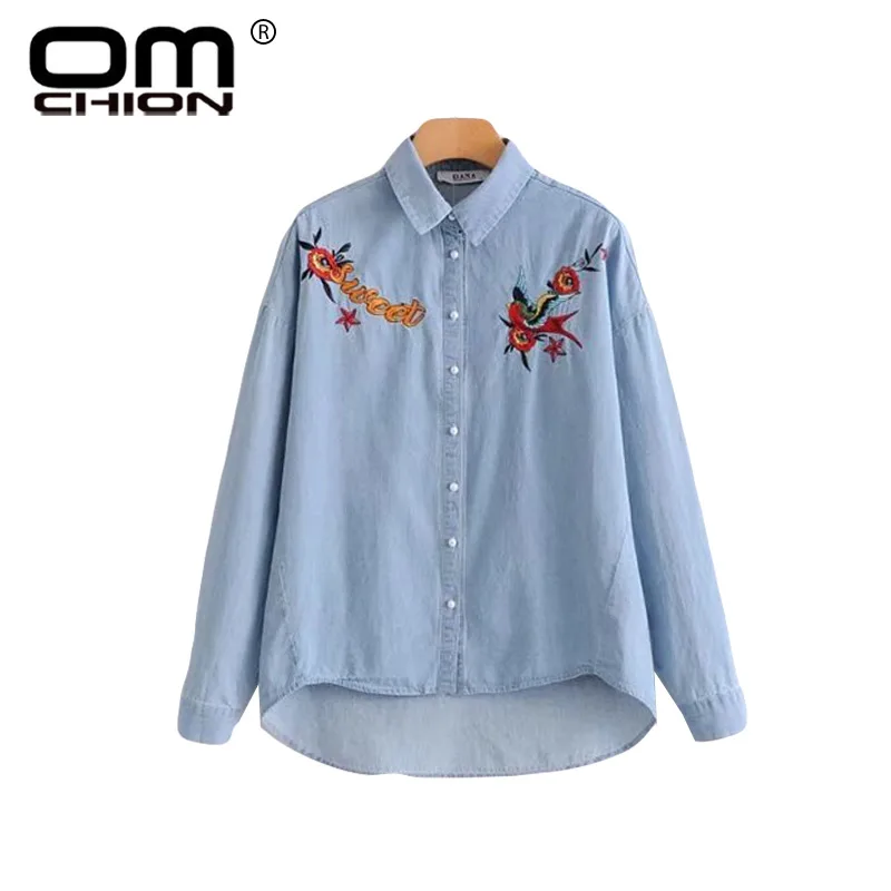 Omchion Camisa feminina 2018 Новое поступление Для женщин Джинсы для Рубашки мальчиков