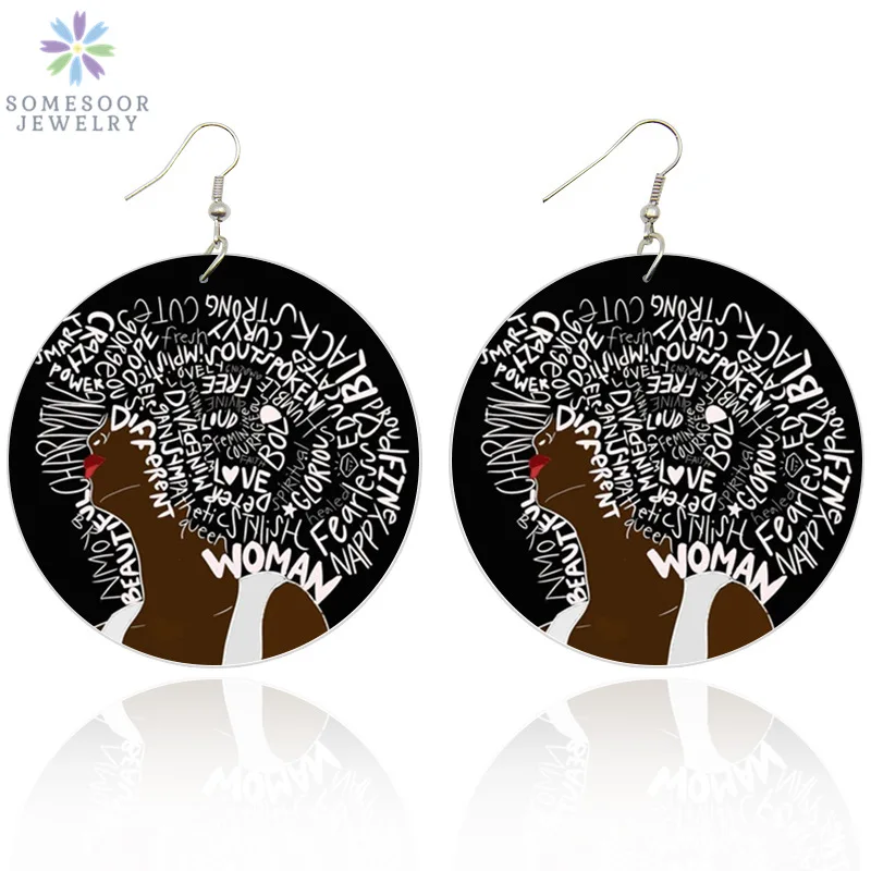 SOMESOOR африканские Dope Женские деревянные висячие серьги с позиционными словами