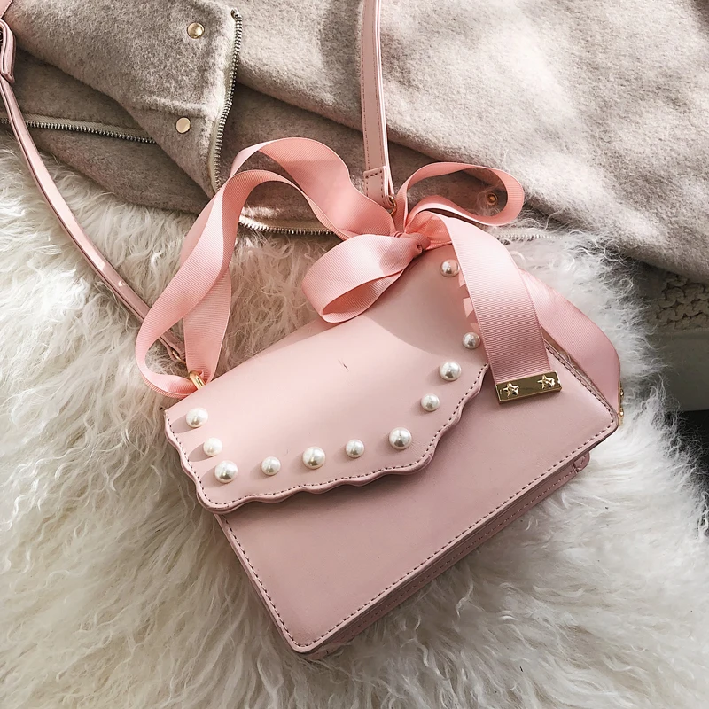 2019 Spring New Sweet Square bag High Quality PU Leather Women's Designer Handbag Ribbon Tote Bow Shoulder Messenger bags | Багаж и