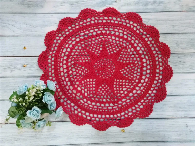 40 см круглая хлопковая салфетка вязаные цветы кружево Doily обеденный стол коврики Салфетки сервировочные рождественские напитки подставки для чая набор кухня