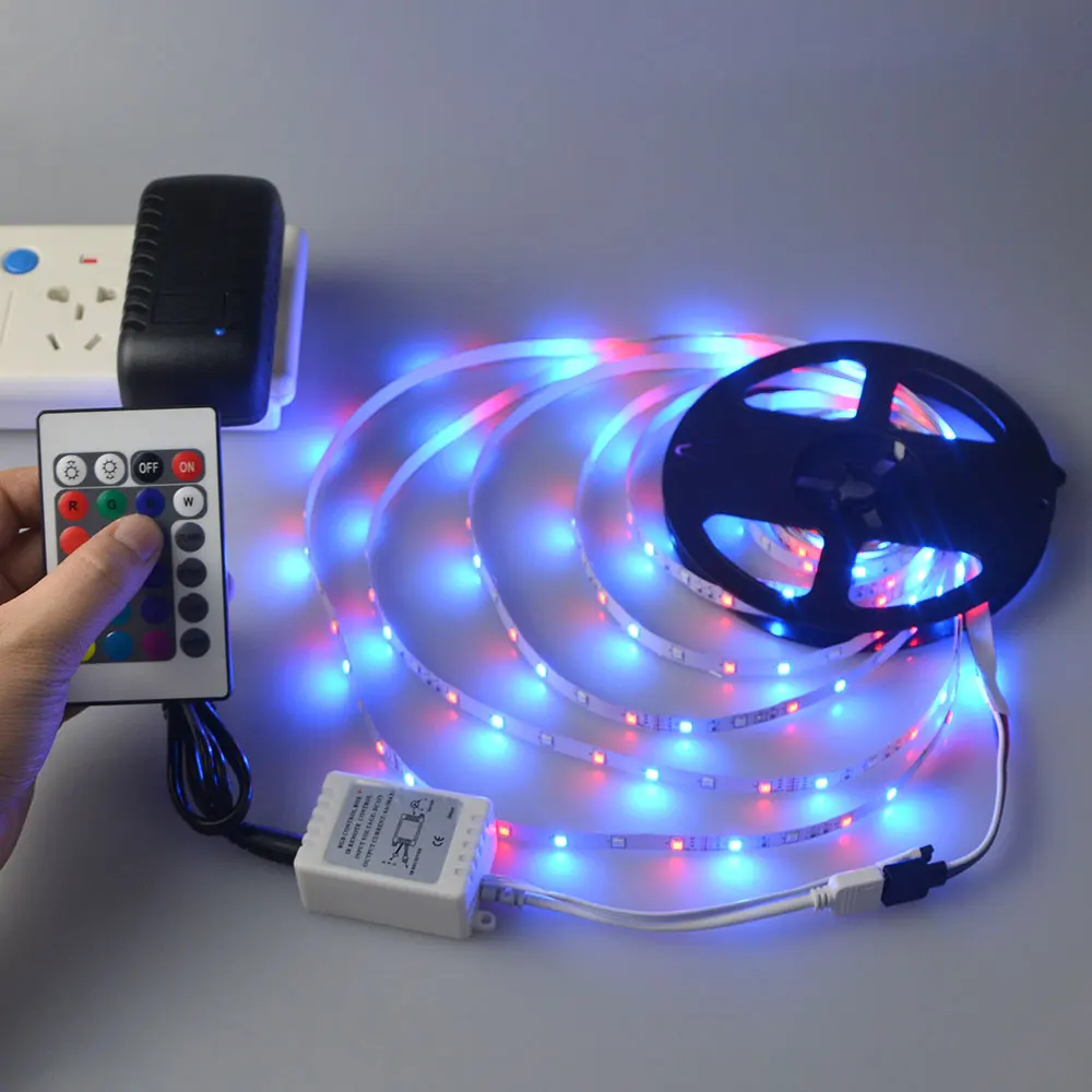 1 рулон RGB 5 м 3528 SMD Светодиодная лента 300 светодиодов 12 В 3A адаптер 24 клавиши пульт