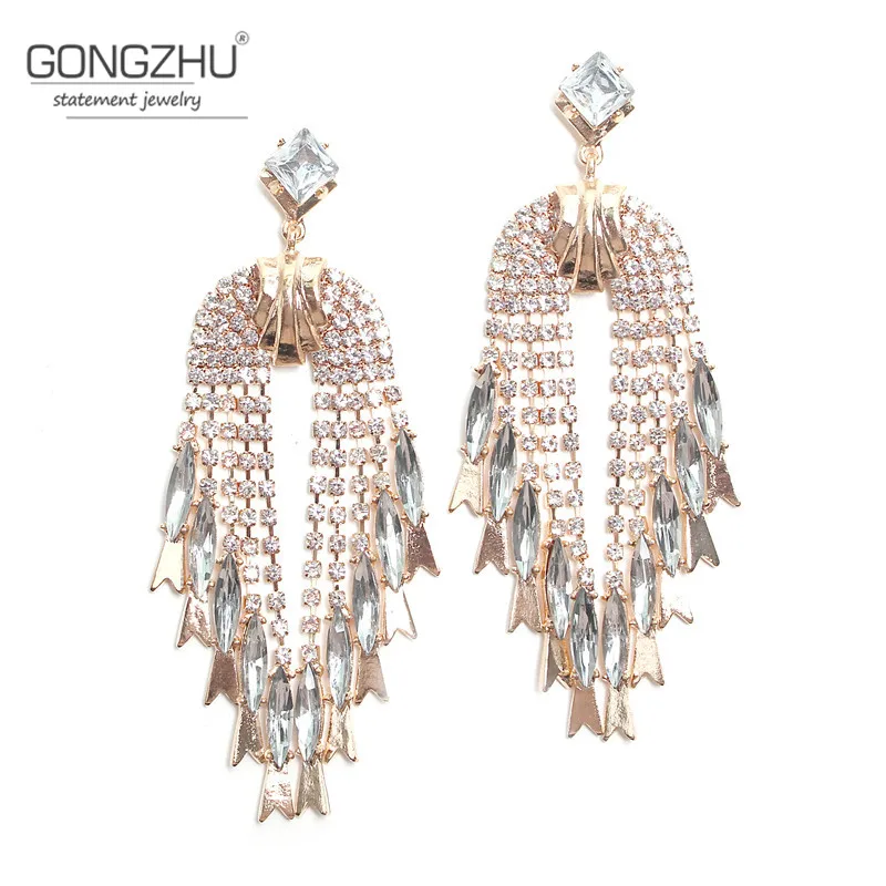 Женская Длинные Серьги Позолоченные Мотаться Кистями серьги Кристалл Падение