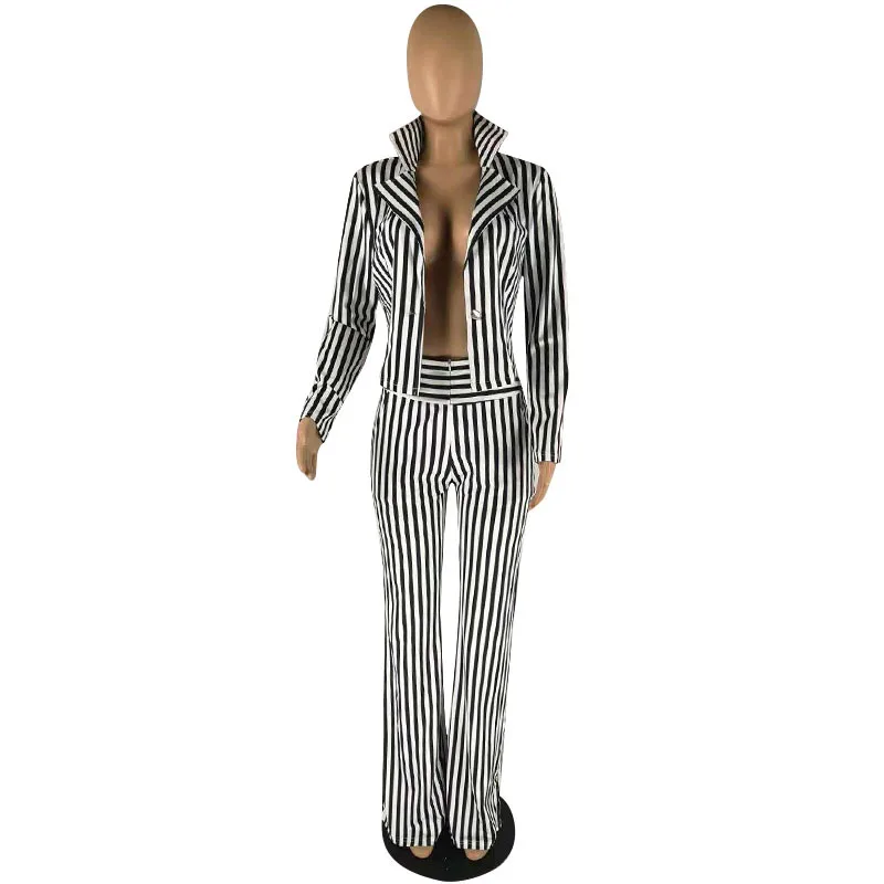 

Blazer Suits Striped Print Women Autumn Winter Two Piece Women Set