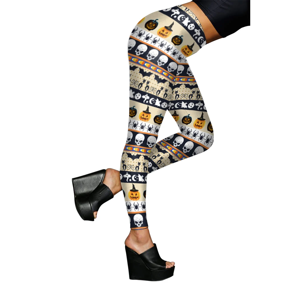 Женские леггинсы с принтом Хэллоуин модные эластичные высокой талией для