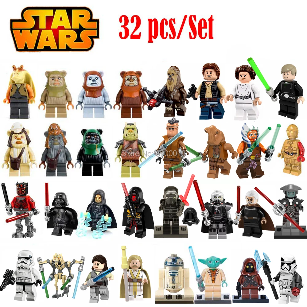 32 шт./компл. Star wars Фигурки Лея йода чехол для сотового телефона Хан Соло Звездные войные рыцарь Сит Дарта Вейдера люк Анакина штурмовика из мультфильма «Звездные войны: Кирпичи игрушки для детей