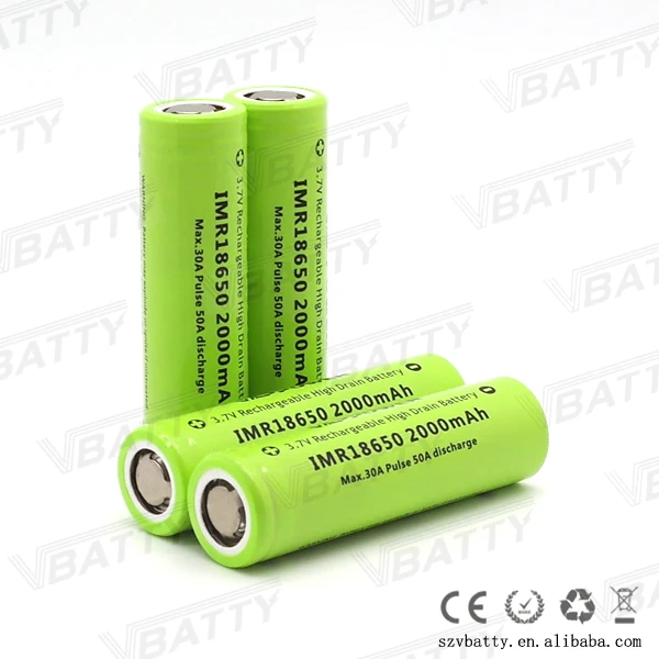 Vappower IMR 18650 2000mah 30A 3,7 V перезаряжаемый литий-ионный аккумулятор с плоским верхом(1 шт