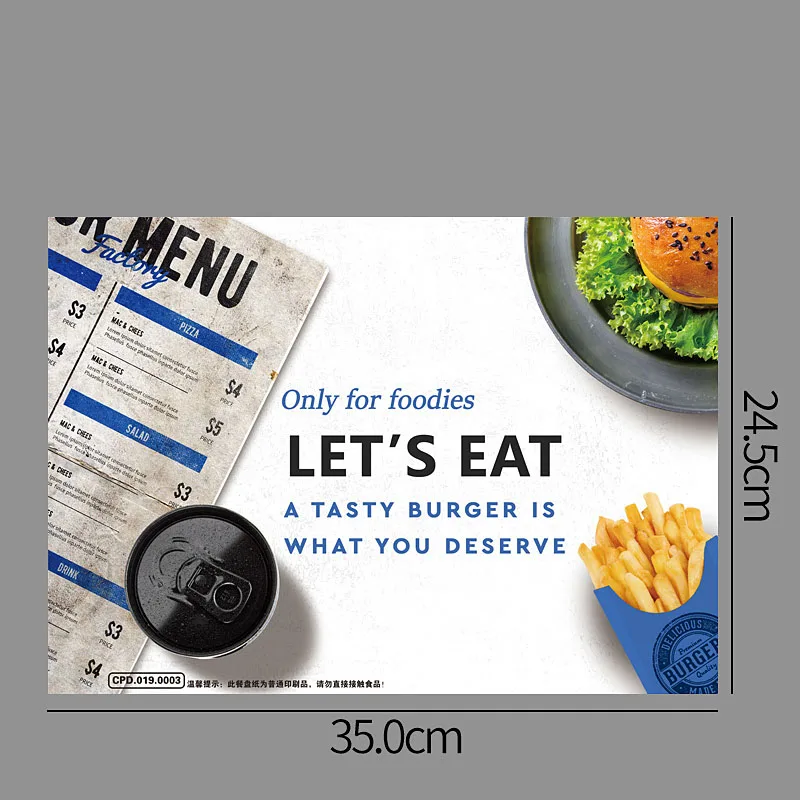 a1-lets eat 100 шт 24,5x35 см Одноразовый бумажный поднос коврики коврик Восковая бумага для упаковки еды для ресторана хлеб индивидуальные поставщик - Цвет: a1-lets eat