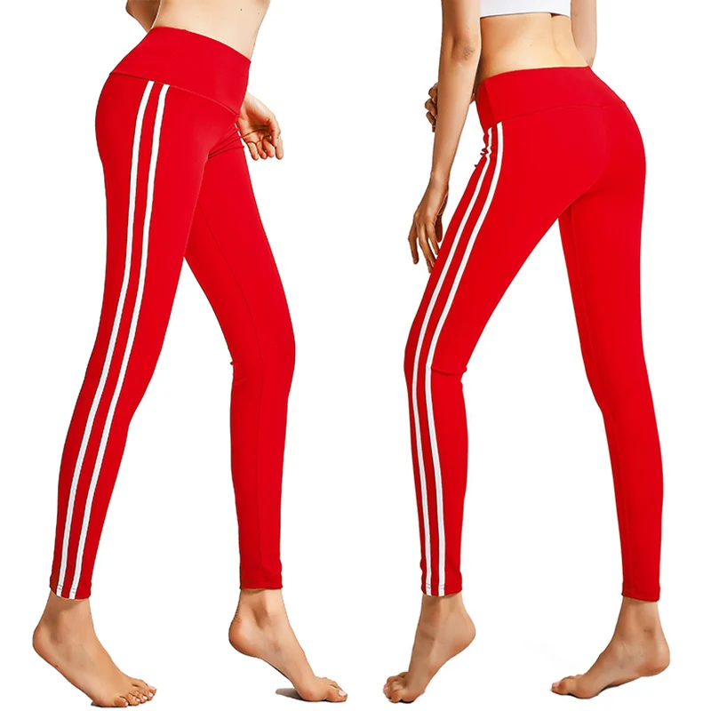 Женские штаны для йоги с полосками сбоку спортивные бега танцевальные леггинсы