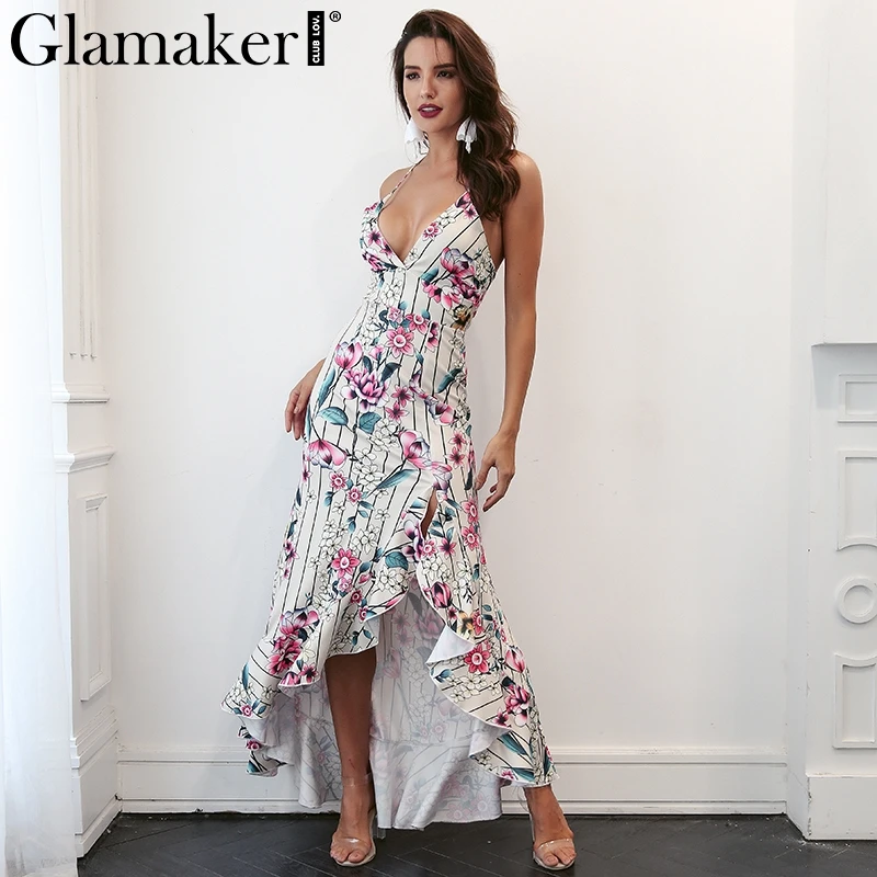 Женское платье с цветочным принтом Glamaker Пляжное Платье раздельными оборками и