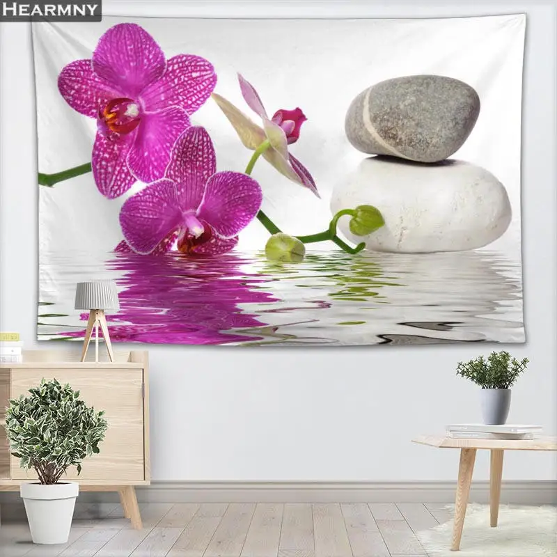 Настенный Гобелен для украшения дома Орхидея цветы Zen Stone 100x150 см 140x250 | Дом и сад