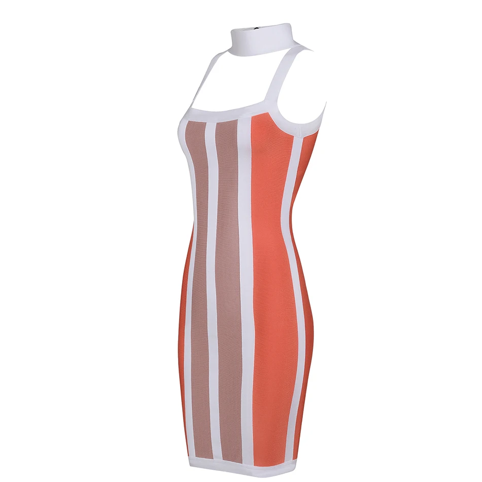 Seamyla новое облегающее Бандажное платье Vestidos женское Полосатое Клубное сексуальное платье Летнее мини-платье с лямкой на шее вечернее платье в стиле знаменитостей