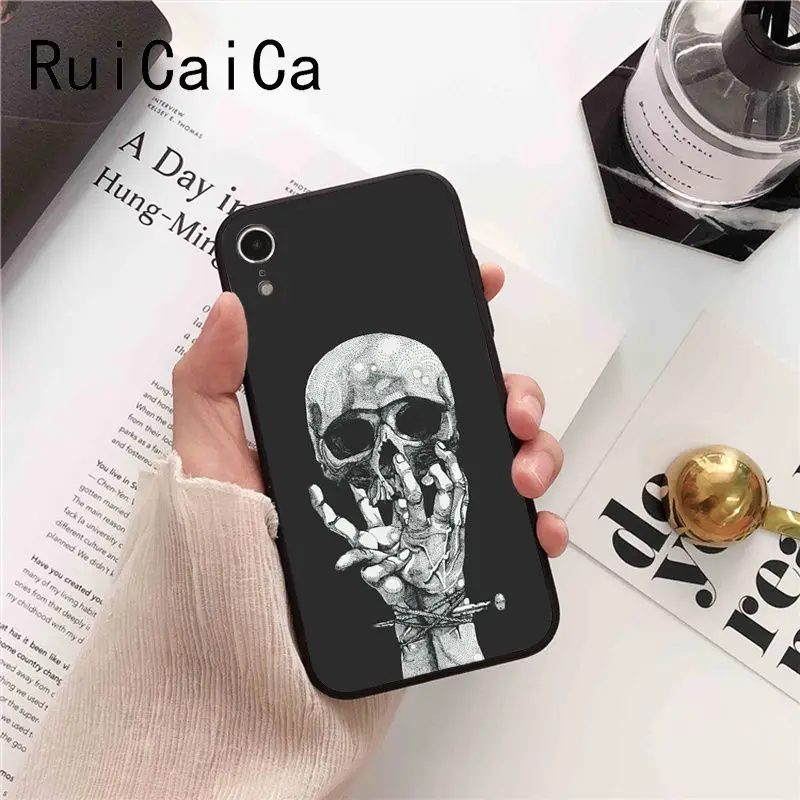Ruicaica жуткий Череп Модный недавно прибывший черный чехол для телефона iphone 8 7 6 S Plus X