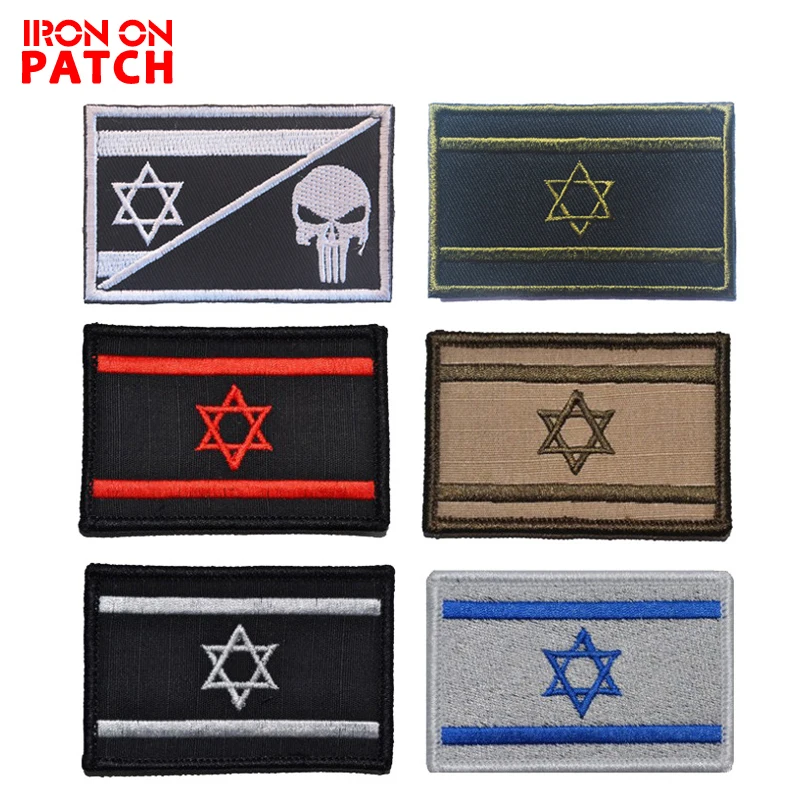 

1pcs Embroidery Israel Flag Brassard Tactical Patch Cloth Punisher Armband Army Hook And Loop Emblem Morale Combat Badge