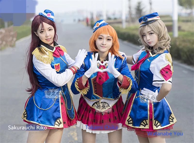 Lovelive Солнечный свет Happy вечерние поезд Tour Aqours Ватанабе вы Косплэй Костюм Хеллоуин костюм равномерное костюмы платье