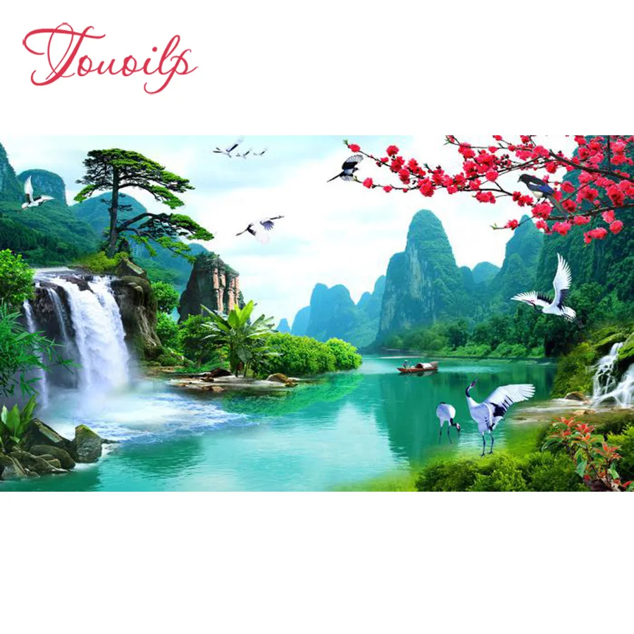 

TOUOILP Snow scene 5D Diamond Painting Full Square/Round Drill"Waterfall crane"3D Embroidery Cross Stitch Mosaic Home Decor