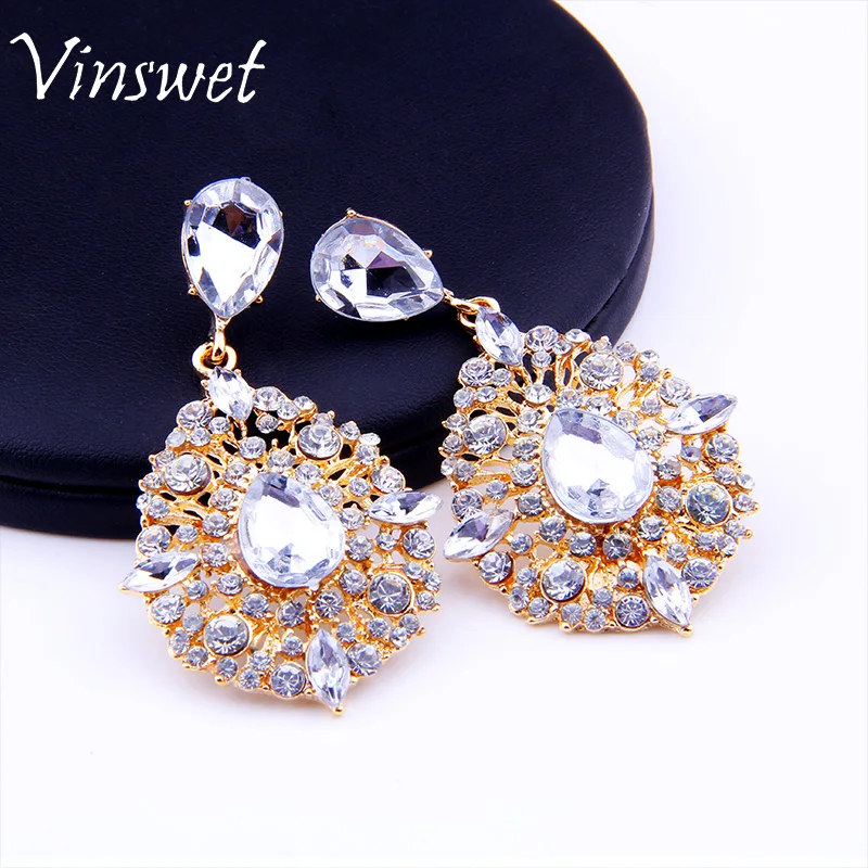 Vinswet Sparkly Copper Alloy Austria Zircon Earrings Women Bling Party Jewelry Elegant Rhinestone Stud VIN054 | Украшения и