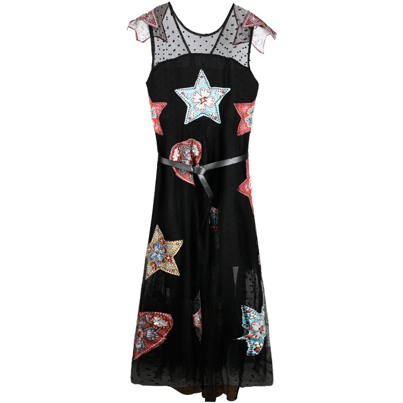 2020 летние Роскошные черный танцевальная одежда с блестками-звездочками Длинное