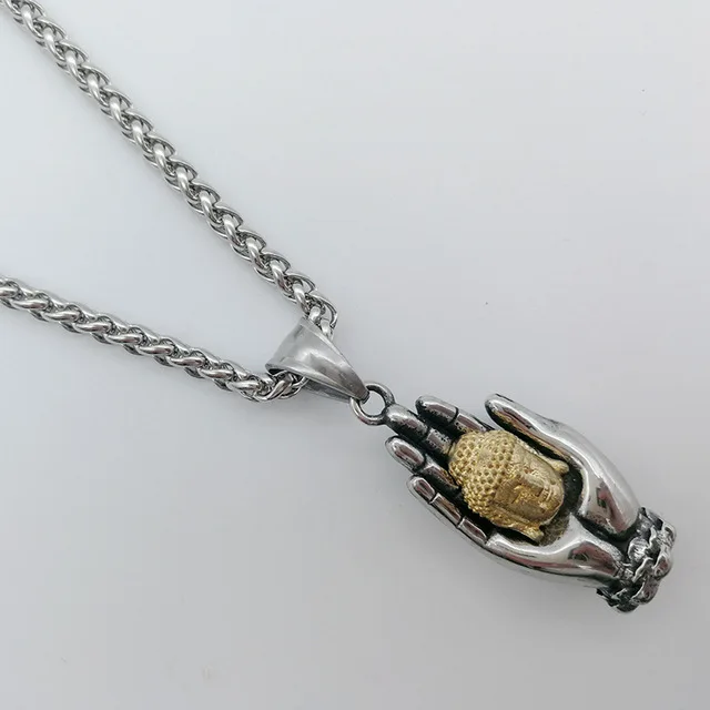 Snake chain Новинка, 2 тона, 316L, нержавеющая сталь, буддизм, Будда, ручная подвеска, ожерелье, мужская религия, Будда, буддизм, ожерелье, религиозное - Окраска металла: Snake chain