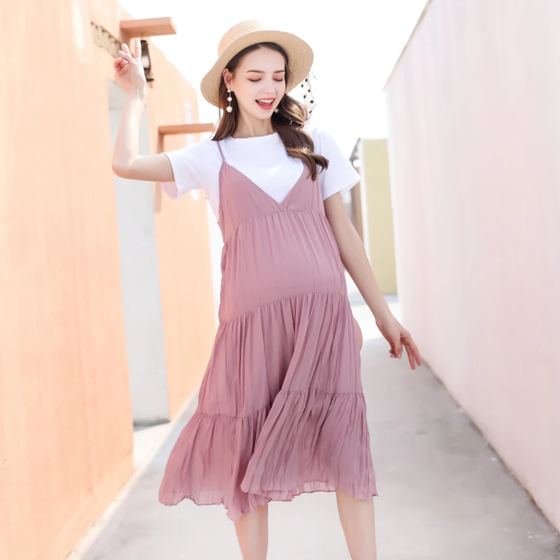 Новое летнее модное платье на бретелях для беременных женщин + белая свободная