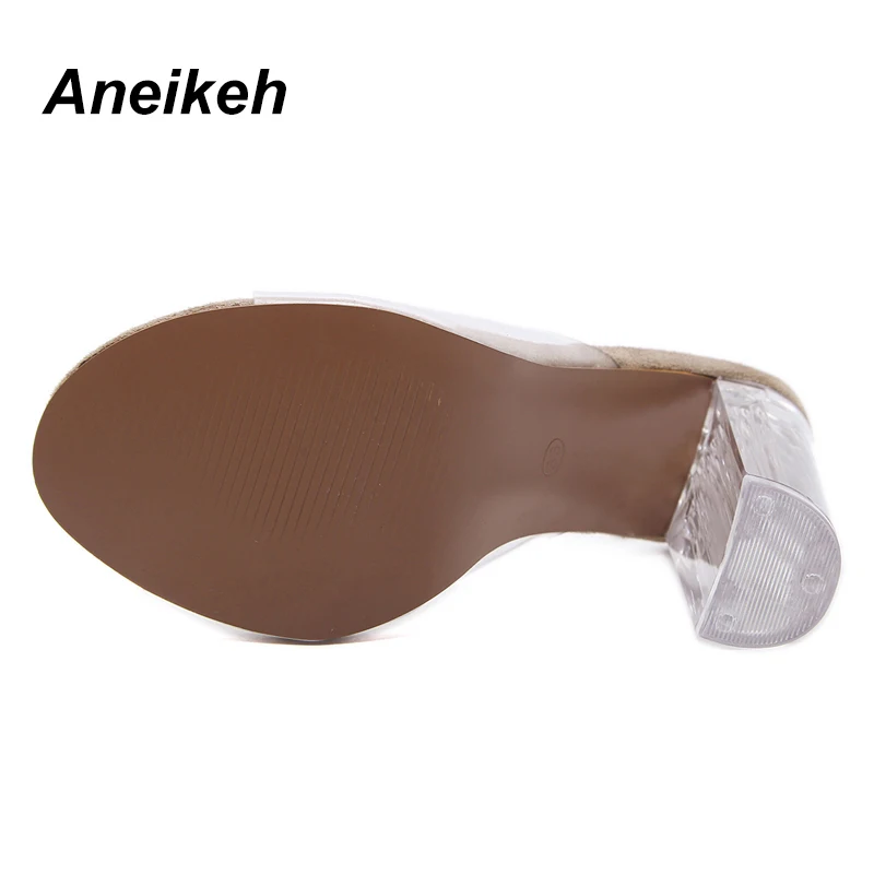 Aneikeh/; прозрачные босоножки из пвх; Леопард с кристаллами; открытый носок; Высокий каблук; женские босоножки на прозрачном каблуке; шлепанцы; туфли-лодочки; размеры 41, 42