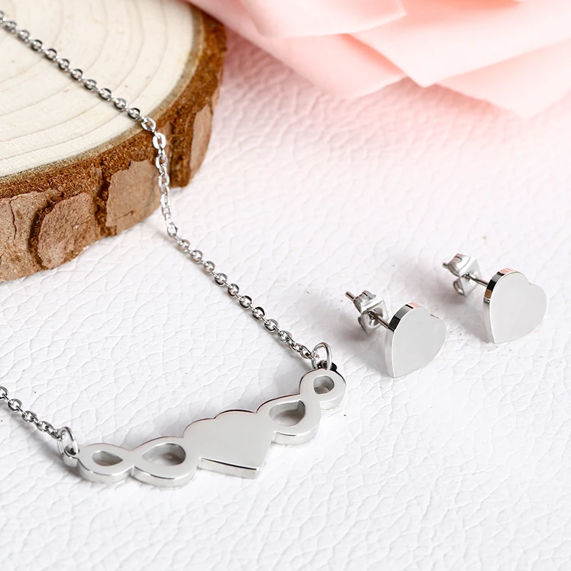 Romantic Heart Design Jewelry Set For Women Wedding Bridal Accessory Stainless Steel Necklace Earrings Chrismas Gift | Украшения и