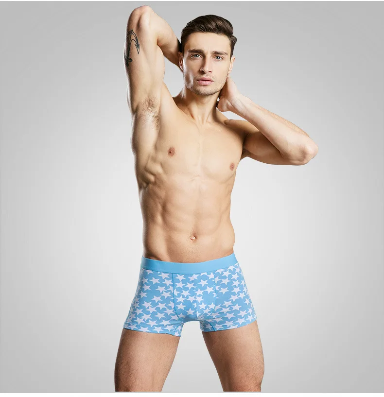 Модные мужские боксеры со звездным принтом сексуальное мужское нижнее белье