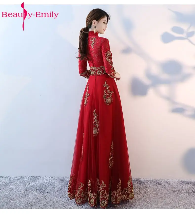 Beauty-Emily элегантные бордовые вечерние платья а-силуэта платья для выпускного вечера с высоким воротом длиной до пола три четверти официальное событие