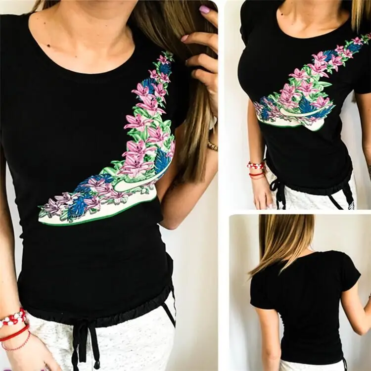 

Trendy Womens Tshirt Floral Printed Casual 2019 New Style Summer Short Sleeve T-Shirts Ladies Tee Tops