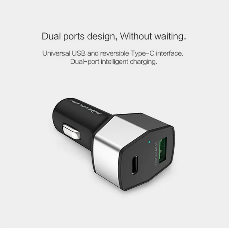 Nillkin Quick Charge 3,0 Автомобиля Зарядное устройство с двумя портами usb type-c для Apple iPhone 7 PLUS Xiaomi Huawei Meizu samsung Galaxy S8 плюс A3 A5 A7