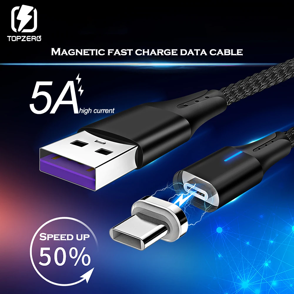 Сверхбыстрый Магнитный зарядный кабель 5A Micro USB Type C usb для быстрой зарядки Iphone xiaomi