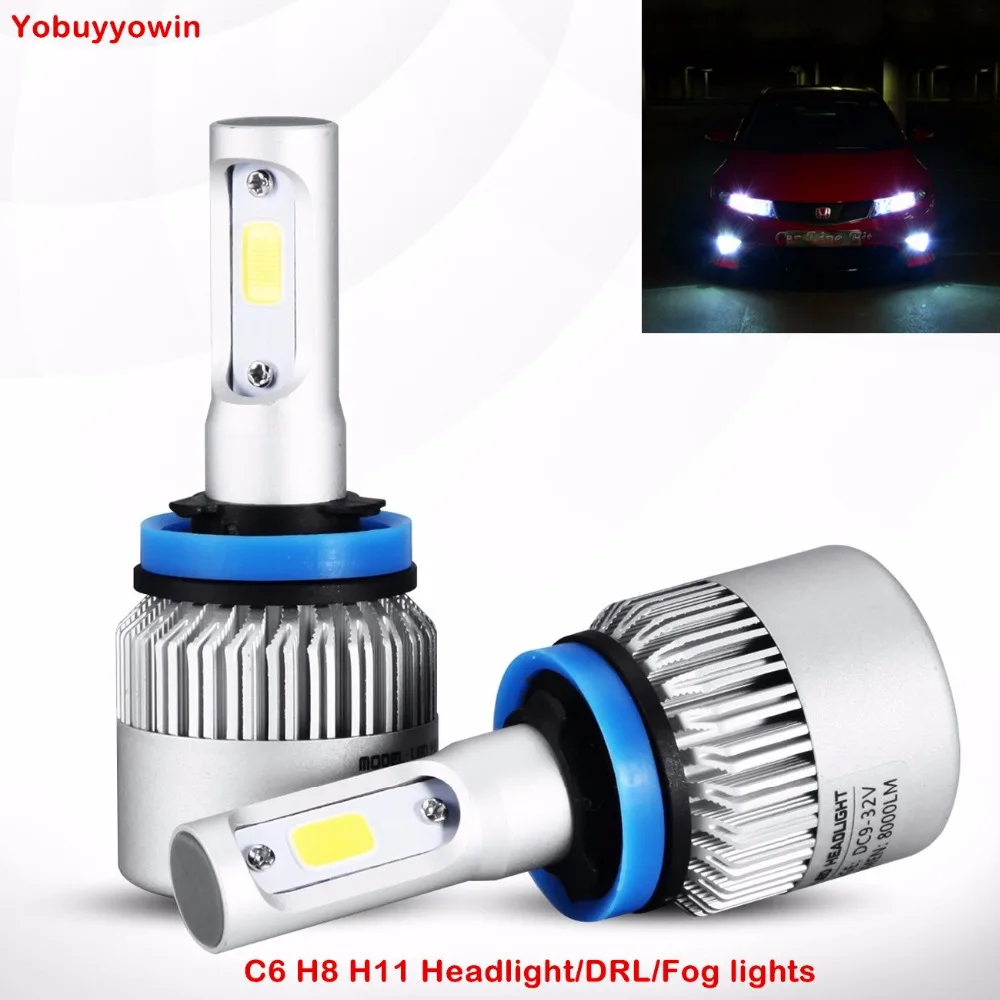 

C6 Extremely Bright 72W COB LED Chip 8000 Lumens Headlights Lights Driving DRL Bulbs Conversion Kit H11 H8 6000K White