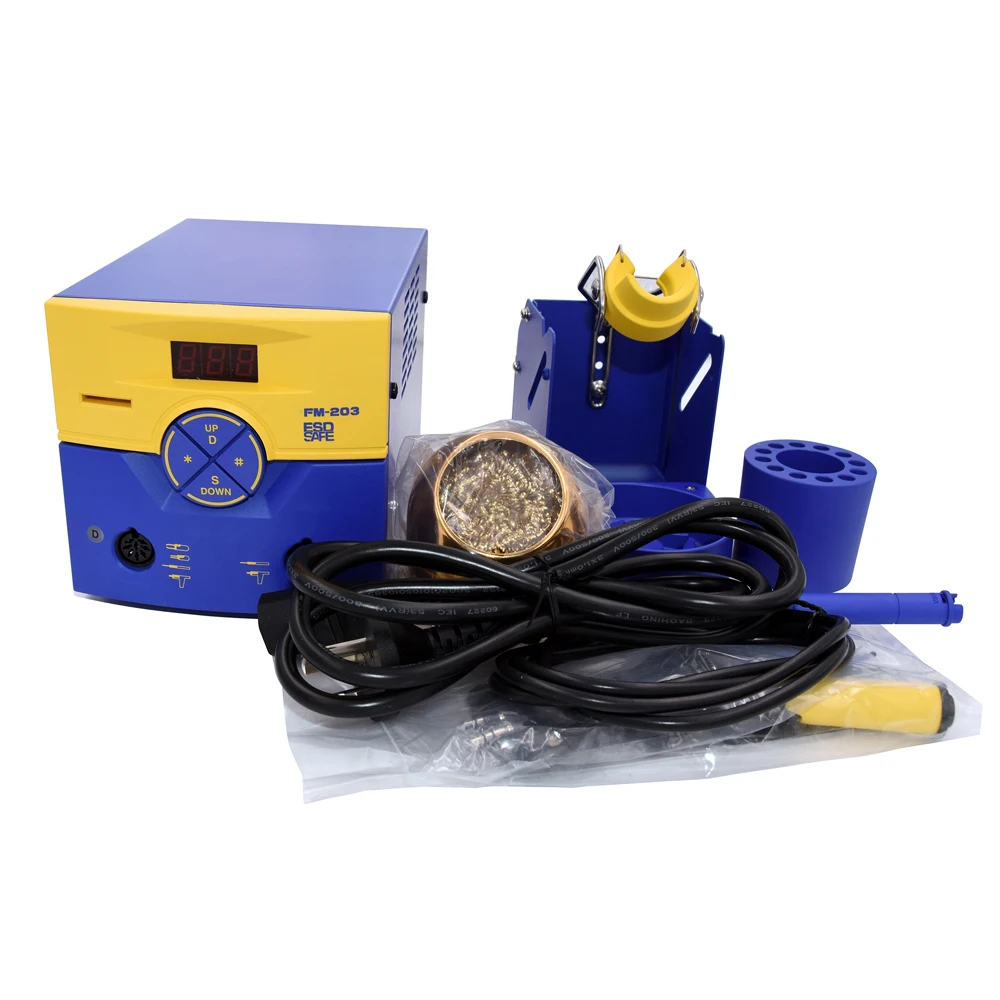 Оригинальная FM203 цифровая паяльная станция ESD-Safe Двухпортовая машина SMD с ручкой паяльника FM2027