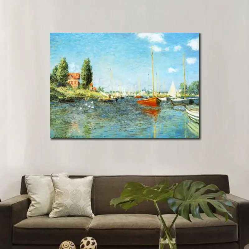 Высококачественные красные лодки Клода монета в Argenteuil c. Ручная роспись масляных