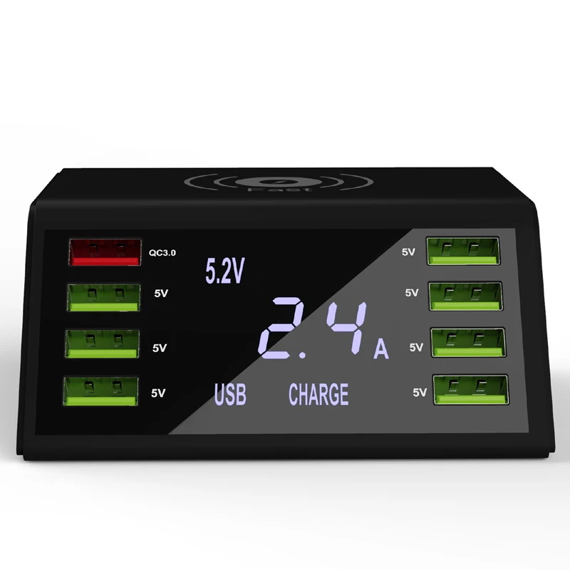 STOD Qi Wireless USB Charger 60W LED Display Quick Charge 3.0 Fast Charging Station For iPhone X Samsung Huawei Nexus Mi Adapter