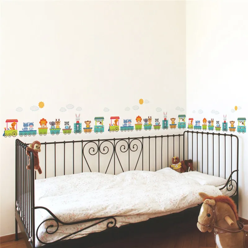 Мультяшные Животные наклейки на стену поезд для детских комнат детские