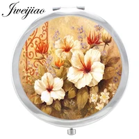 jweijiao beauty health flowers makeup mirror art photo in glass cabochon floding round compact hand pocket mirror espejo