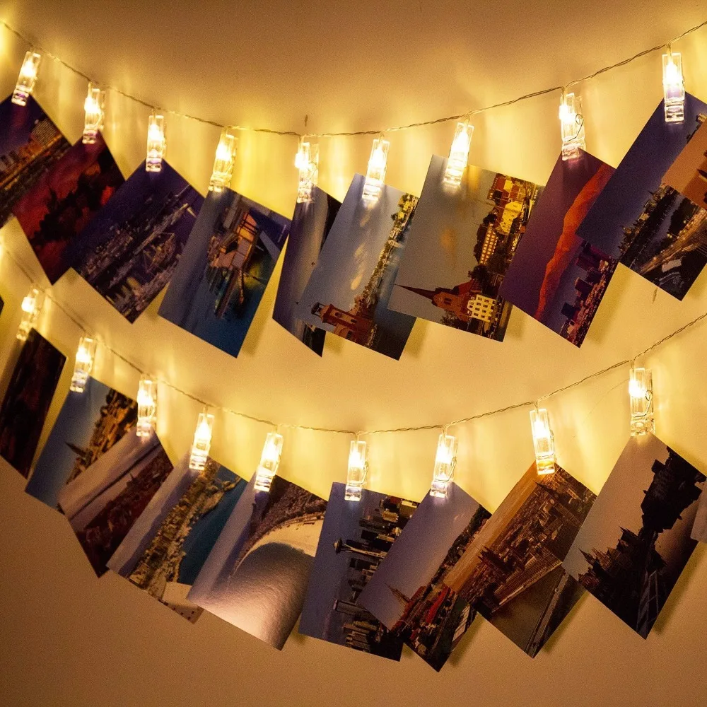 Wrumava 1M 2M 3M Photo Clip Holder LED String lights For Christmas New Year Party Wedding Home Decoration Fairy Battery | Лампы и