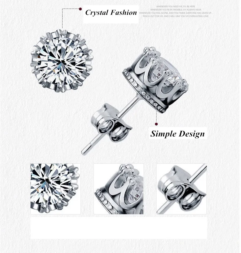 Серьги-гвоздики с кристаллами женские и мужские модные серьги короной