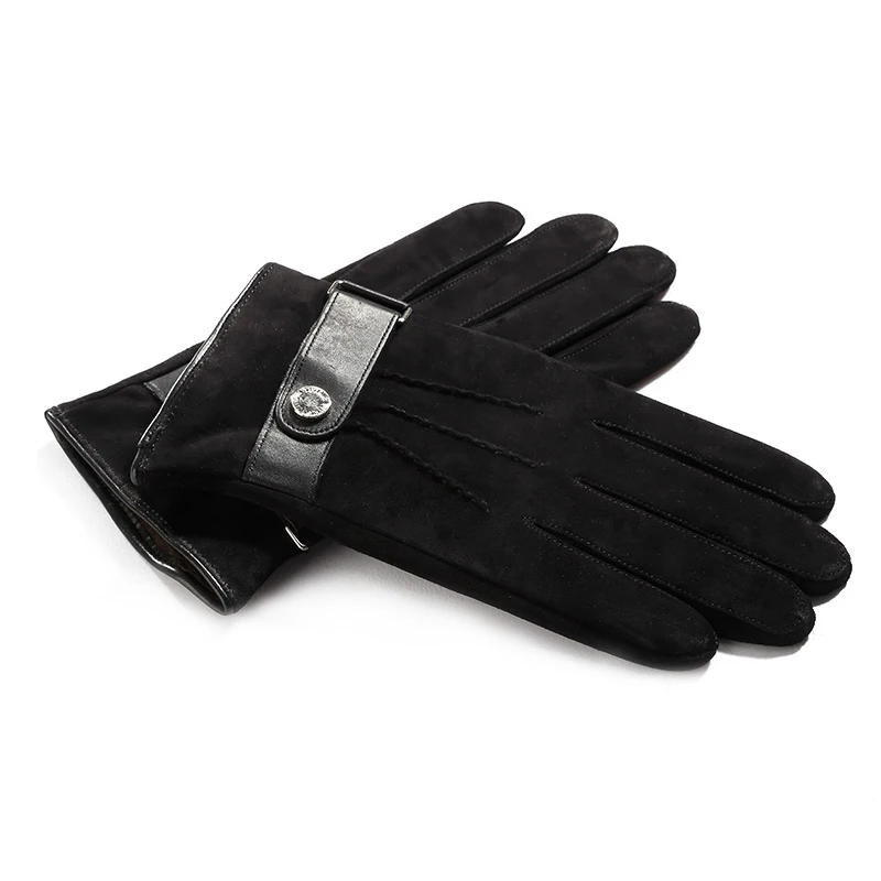 

2018 New Men'S Retro Autumn And Winter Plus Velvet Gloves Warm Suede Buckle Sheepskin Cold Gloves Men'S Black Gloves 9007-5