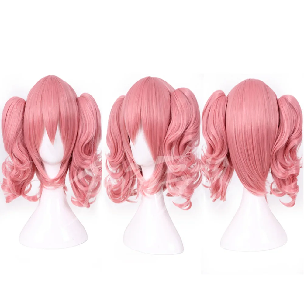 HAIRJOY Woman Pink Cosplay Wig Medium Length Heat Resistant Synthetic Fiber with 2 Removeable Wavy Ponytail Free Shipping