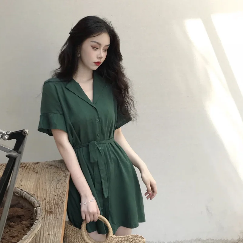 Летнее платье 2019 классическое с воротником Элегантная Модная одежда деловое