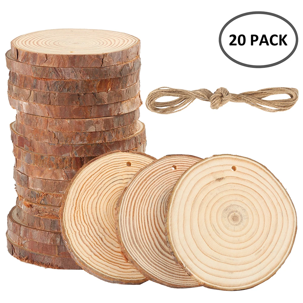 Wood 20 шт натуральные круглые деревянные пластинки с деревом коры деревянные подставки для DIY ремесла Свадебная вечеринка фестиваль украшения леса - Цвет: Wood